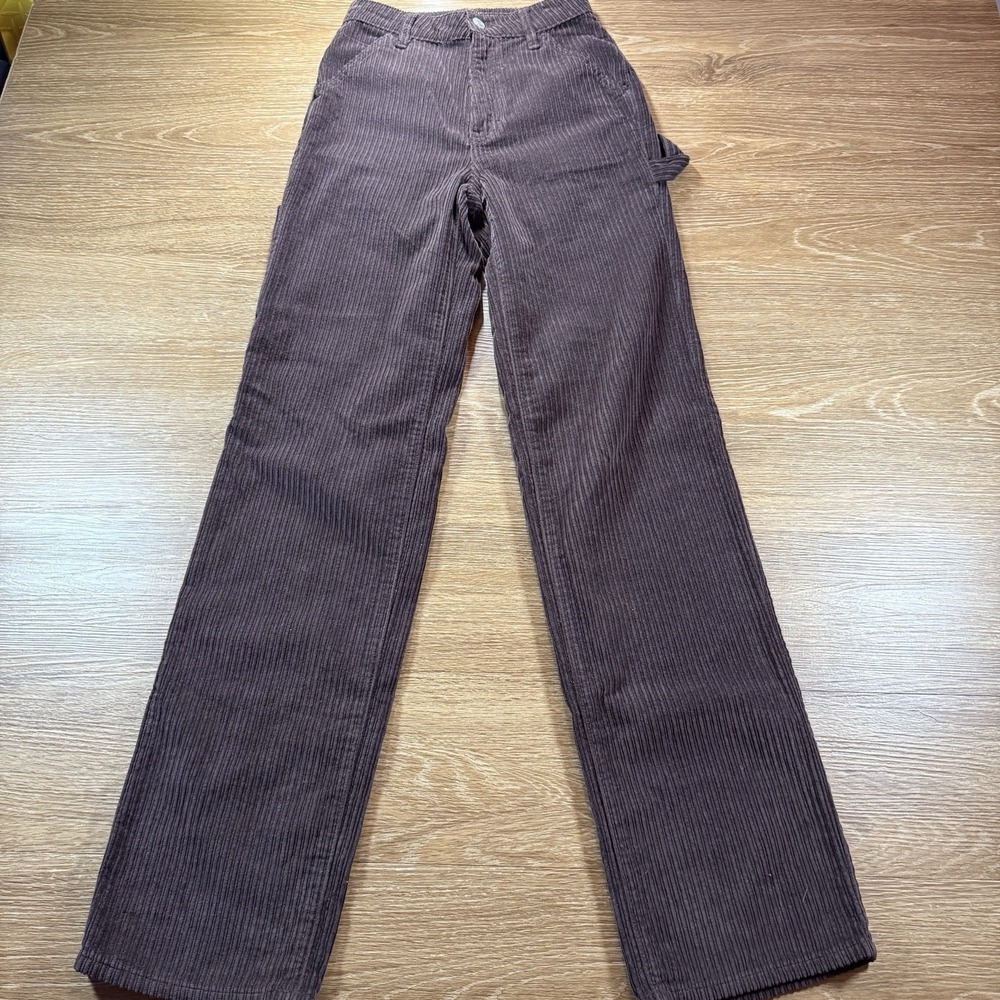 PacSun Women's Corduroy Pants Brown Straight Leg High Rise 32" Inseam Neutral